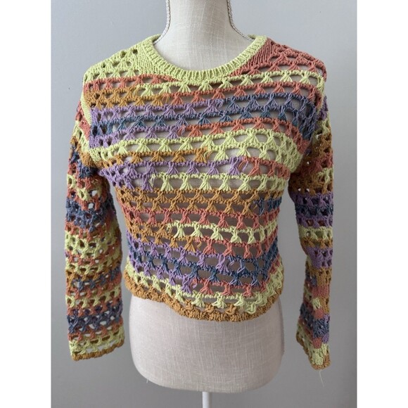 ZARA‎ Kids Multicolor Knit Crochet Sweater Long Sleeve Size 11/12 - Picture 1 of 6